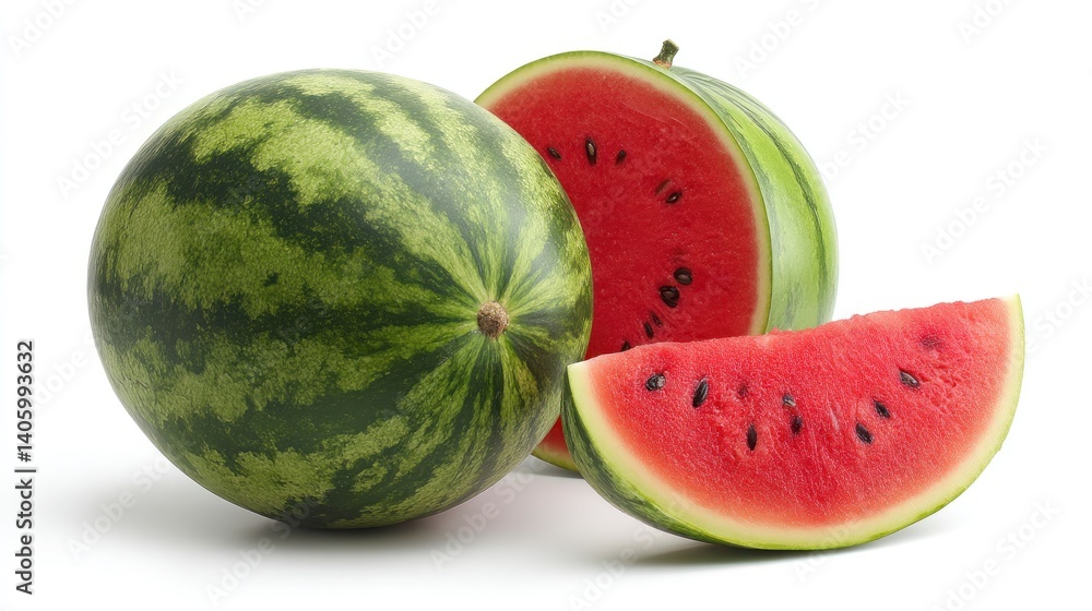 Fresh Watermelon Still Life with Slice on White Fresh Watermelon Still Life with Slice on White