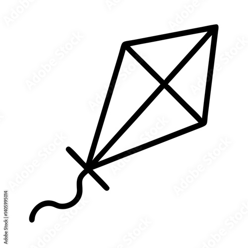 Kite flying outline icon vector illustration, summer activity, outdoor toy, childhood fun, wind