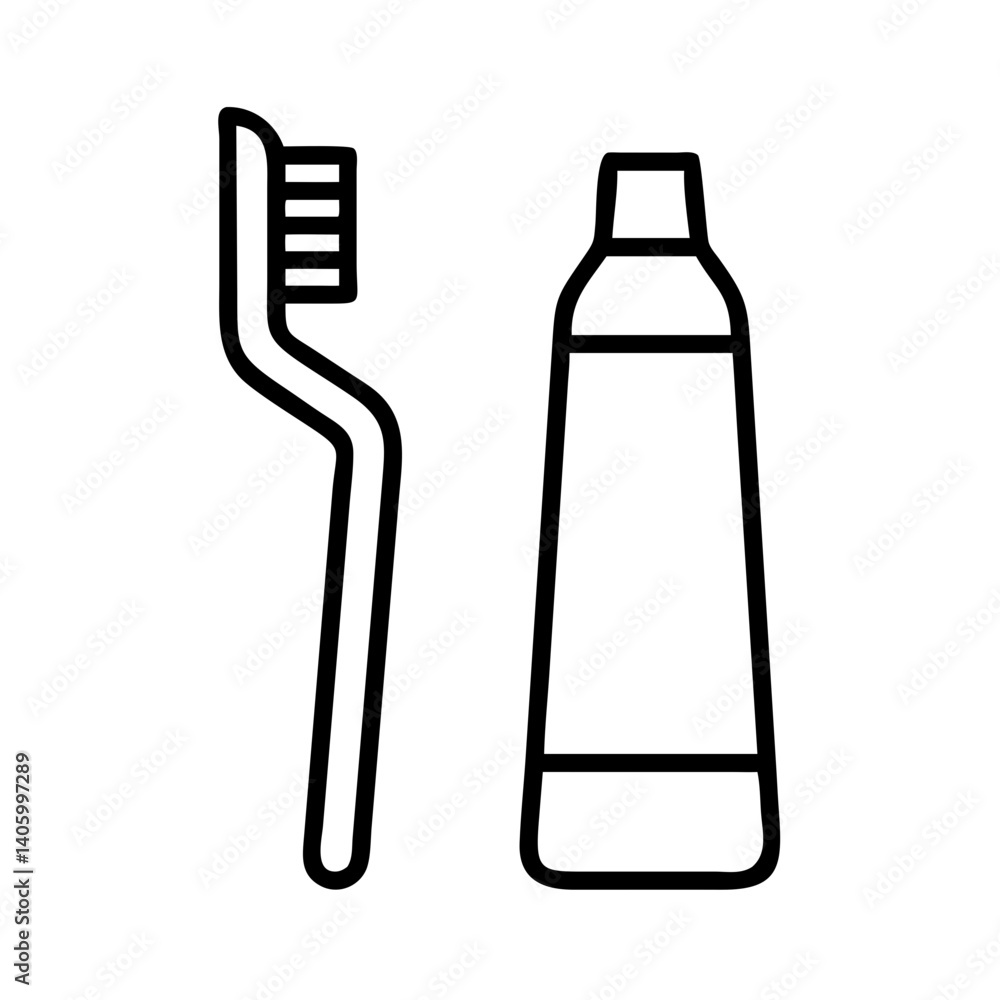 Toothbrush and toothpaste vector icon outline illustration for dental care and hygiene products Toothbrush and toothpaste vector icon outline illustration for dental care and hygiene products
