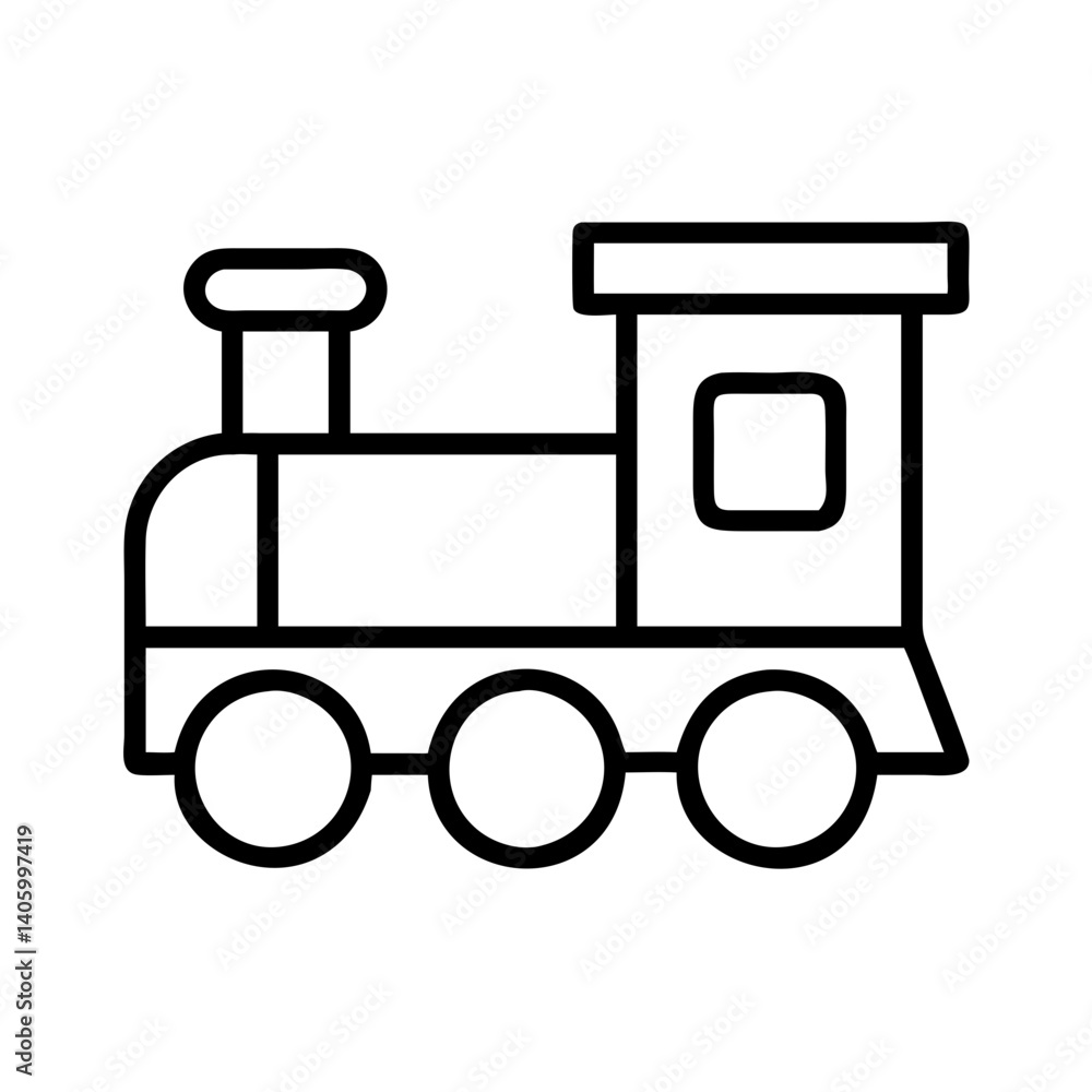 Outline drawing of a toy train engine locomotive for kids coloring book page and design element Outline drawing of a toy train engine locomotive for kids coloring book page and design element