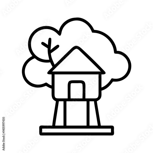 Treehouse vector icon illustration, kids treehouse, tree house, outdoor play, childhood, fun, adventure