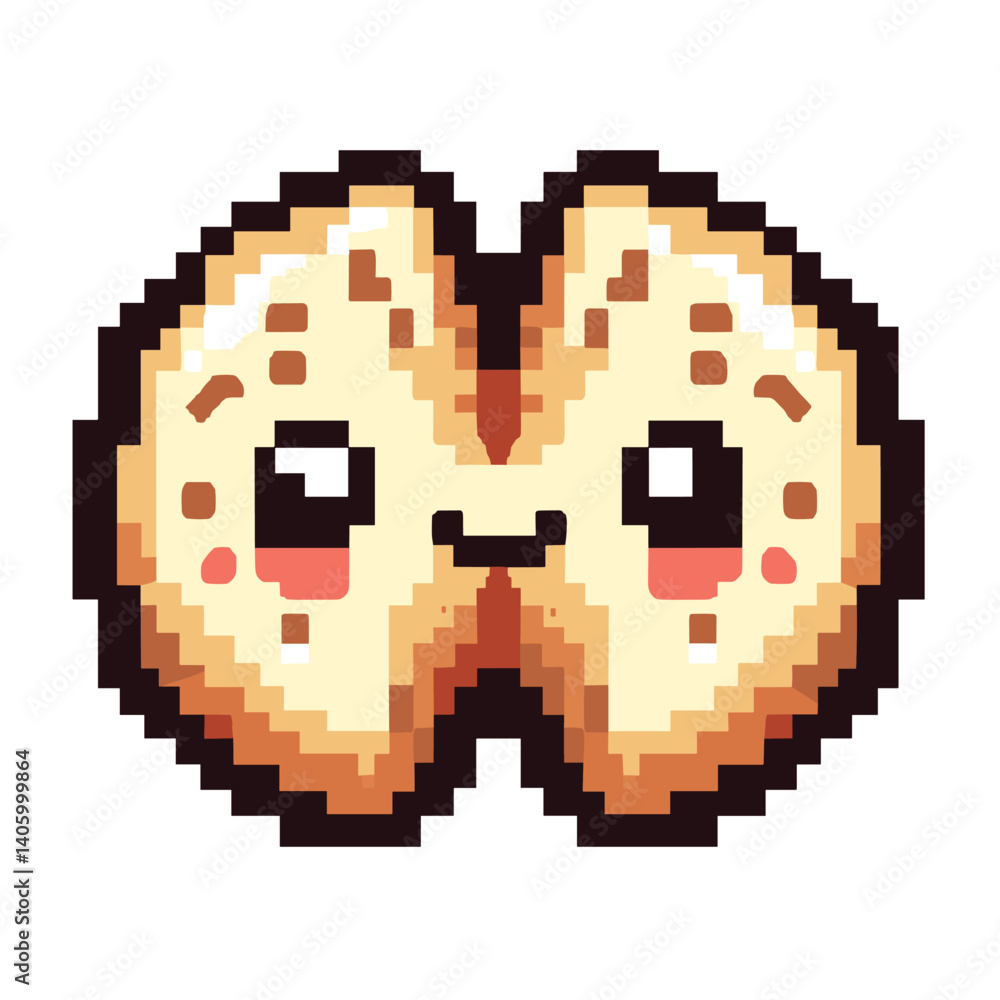 Fototapeta premium Cute Bagel Pixel Art Illustration with Fun Face Design