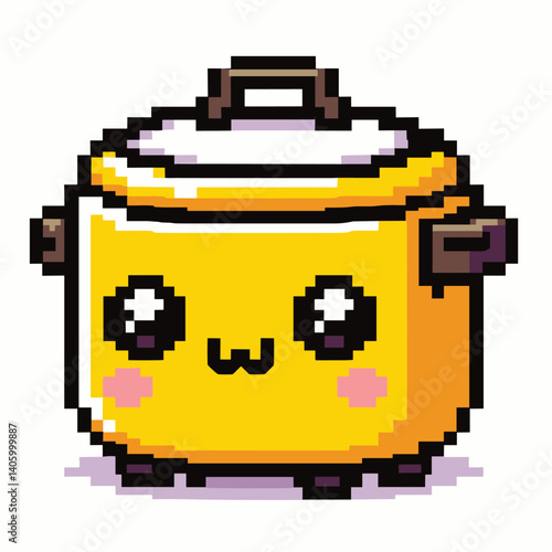 Cute Pixel Art Kawaii Rice Cooker with Adorable Face Expression