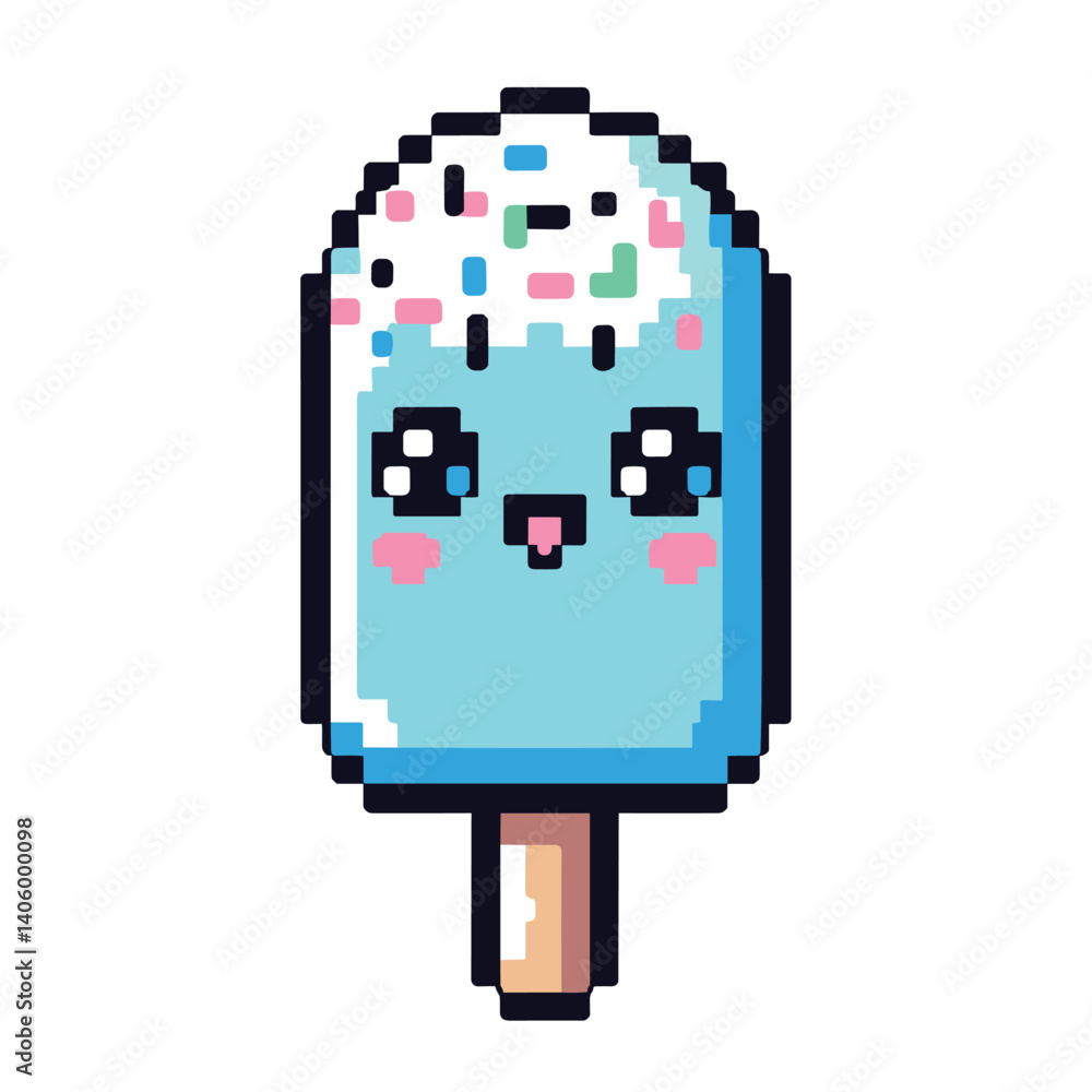 Cute Pixel Art Ice Cream with Sprinkles and Smile Cute Pixel Art Ice Cream with Sprinkles and Smile