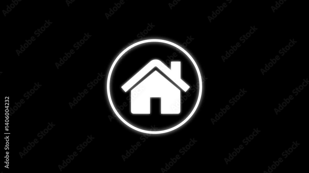 An outlined house icon (home icon) within a circle appears with a simple and smooth animation. The concept of home and bank icon real estate, or An outlined house icon (home icon) within a circle appears with a simple and smooth animation. The concept of home and bank icon real estate, or