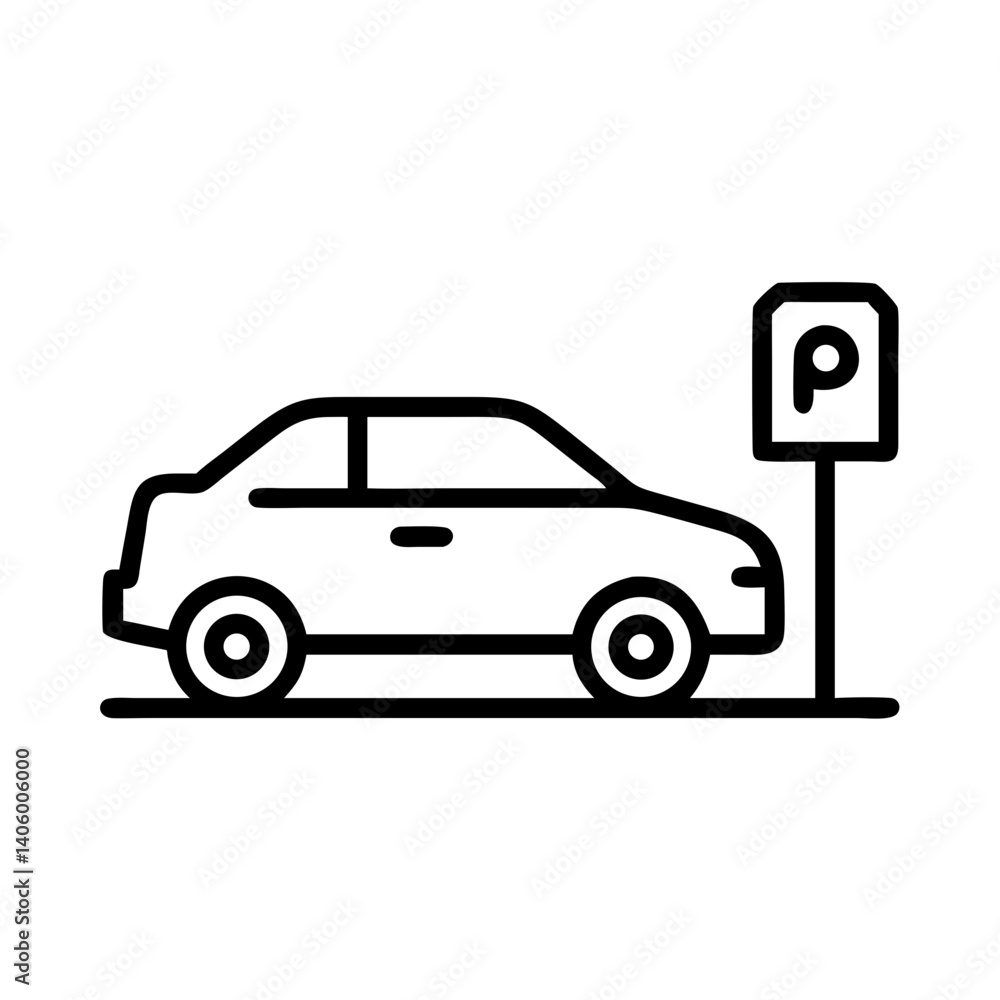 A car parked at a parking sign, showcasing a modern transportation design and urban infrastructure. A car parked at a parking sign, showcasing a modern transportation design and urban infrastructure.