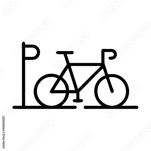 A simple line drawing of a bicycle next to a parking sign