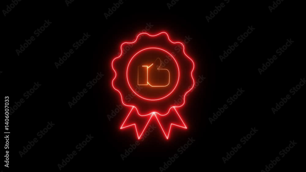 Glowing Neon Quality Badge Thumbs-Up Icon - Animated Linear Symbol, Isolated on Black, 4K Flicker, In - Out. Alpha channel - Matted with color Glowing Neon Quality Badge Thumbs-Up Icon - Animated Linear Symbol, Isolated on Black, 4K Flicker, In - Out. Alpha channel - Matted with color