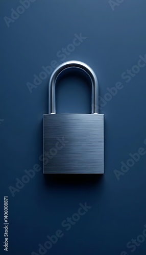 Minimalist Metallic Padlock on Deep Navy Blue Background Mockup