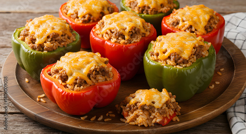 Delicious Stuffed Bell Peppers With Rice Ground Beef And Cheese