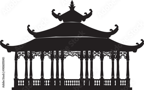 Silhouette of a traditional Asian pavilion showcasing intricate architectural design and elegance.