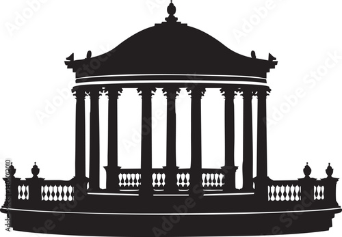 A detailed silhouette of a classical gazebo structure, ideal for outdoor events and scenery.