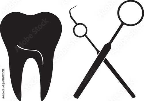A simple illustration of a tooth and dental instruments representing oral health and dentistry.