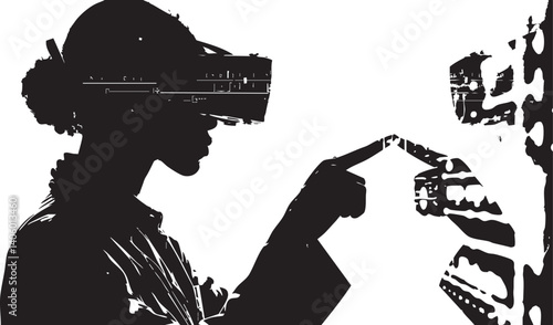 A woman interacting with a virtual reality device showcasing modern technology and immersive experience.