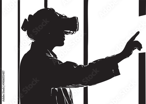 Silhouette of a person using a virtual reality headset in an immersive digital environment