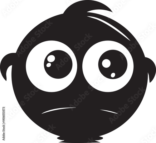 A cute cartoon character with large eyes expressing a range of emotions in a simple design.