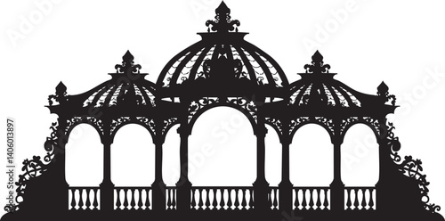 Ornate silhouette of a decorative pavilion showcasing intricate architecture and design.