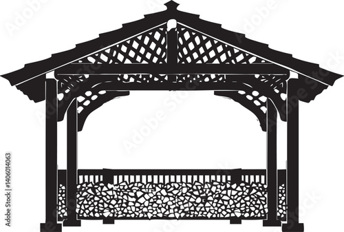A detailed illustration of a garden gazebo structure ideal for outdoor relaxation and gatherings.