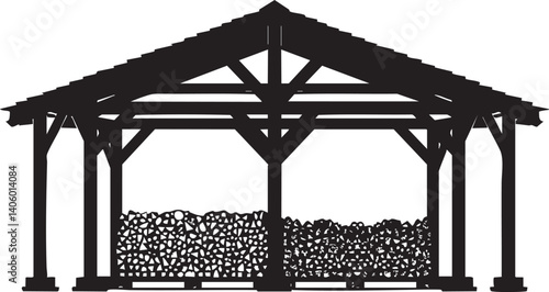 A silhouette of a wooden pavilion structure ideal for outdoor gatherings and events.