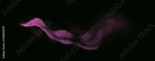 Rose colored dust swirl in a gradient with a grainy effect.Abstract glittering particles with noise.