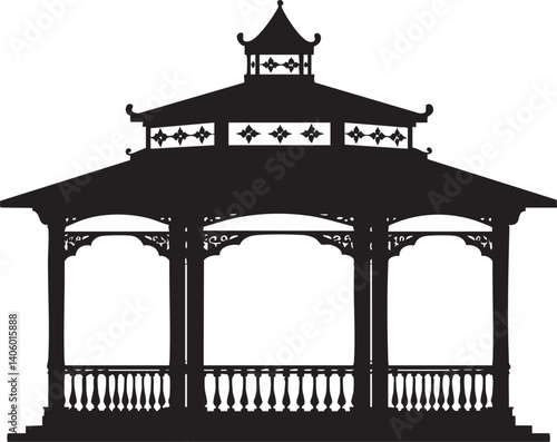 A decorative silhouette of a traditional gazebo ideal for outdoor gatherings and relaxation.