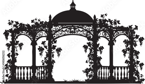 A decorative gazebo silhouette surrounded by floral vines perfect for garden and outdoor settings
