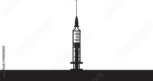 A silhouette of a syringe representing healthcare and vaccination themes in a clinical setting.