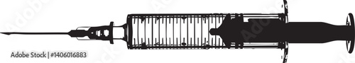 A black silhouette of a medical syringe on a white background illustrating healthcare and vaccination.