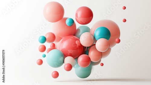 Abstract Spheres in Pastel Colors A Modern 3D Art Composition Featuring Teal Coral and Pink