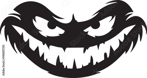 A stylized illustration of a creepy monster face with a mischievous smile.
