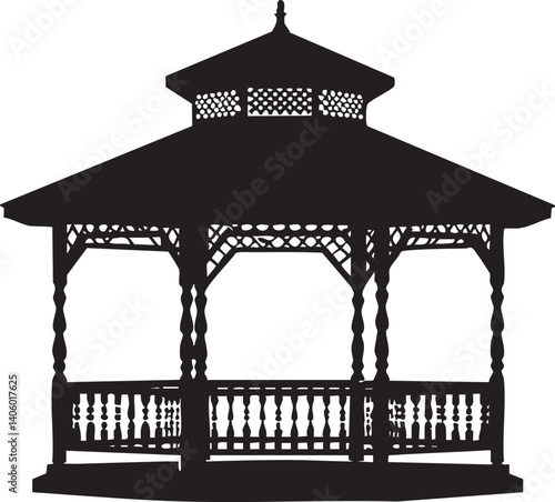 A beautifully designed gazebo silhouette perfect for outdoor spaces and recreational areas.