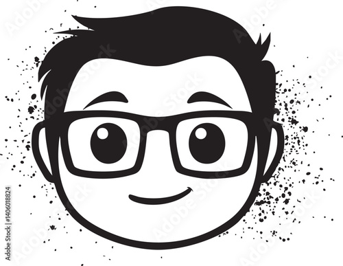 A cartoon illustration of a cheerful character with glasses and a friendly smile.