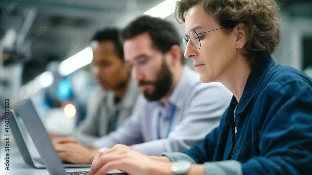 A team of engineers collaborates on a project in a high-tech research lab. A team of engineers collaborates on a project in a high-tech research lab.