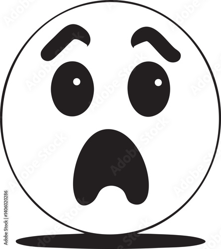 A simple illustration of a shocked face with wide eyes and a frowning mouth expressing fear.