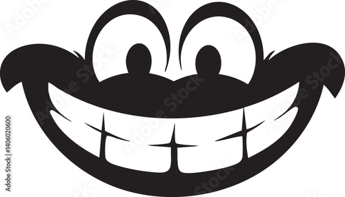 A cartoonish smiling face with exaggerated features conveying happiness and joy.