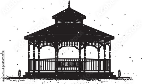 A decorative gazebo in a park setting, ideal for relaxation and outdoor gatherings.