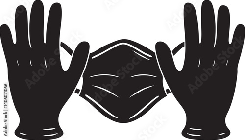 Illustration of hands holding a face mask symbolizing health and safety precautions during a pandemic