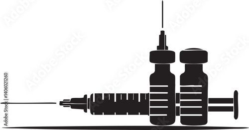 Silhouette of syringes and vials representing medical injection and vaccination concepts.