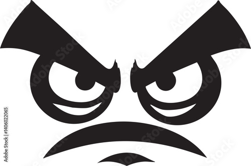 An angry face illustration featuring bold lines and exaggerated expressions in black and white.