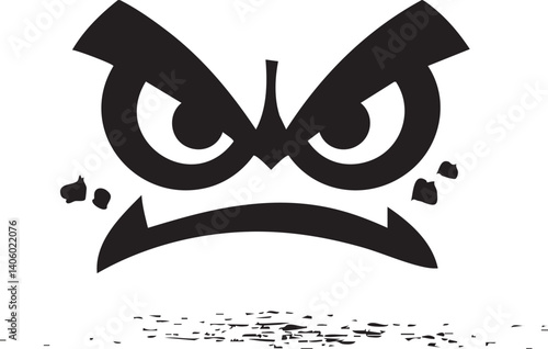 A stylized angry face illustration featuring intense eyes and a frowning mouth.