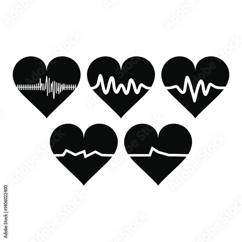 Heart Icons with ECG Waveforms Representing Health and Emotions

