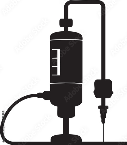 Silhouette of medical infusion equipment showing an intravenous drip and associated components