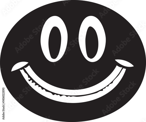 A simple black and white illustration of a smiley face conveying happiness and joy.