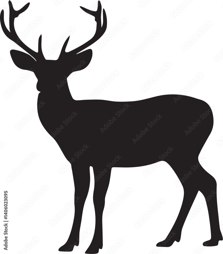 Obraz premium Deer Silhouette Vector | Black Antler Wildlife Icon Minimal Design