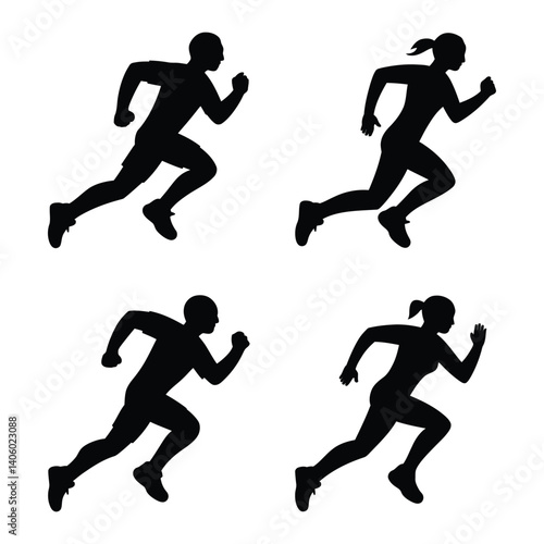 Silhouettes of Runners in Motion Representing Fitness and Sport

