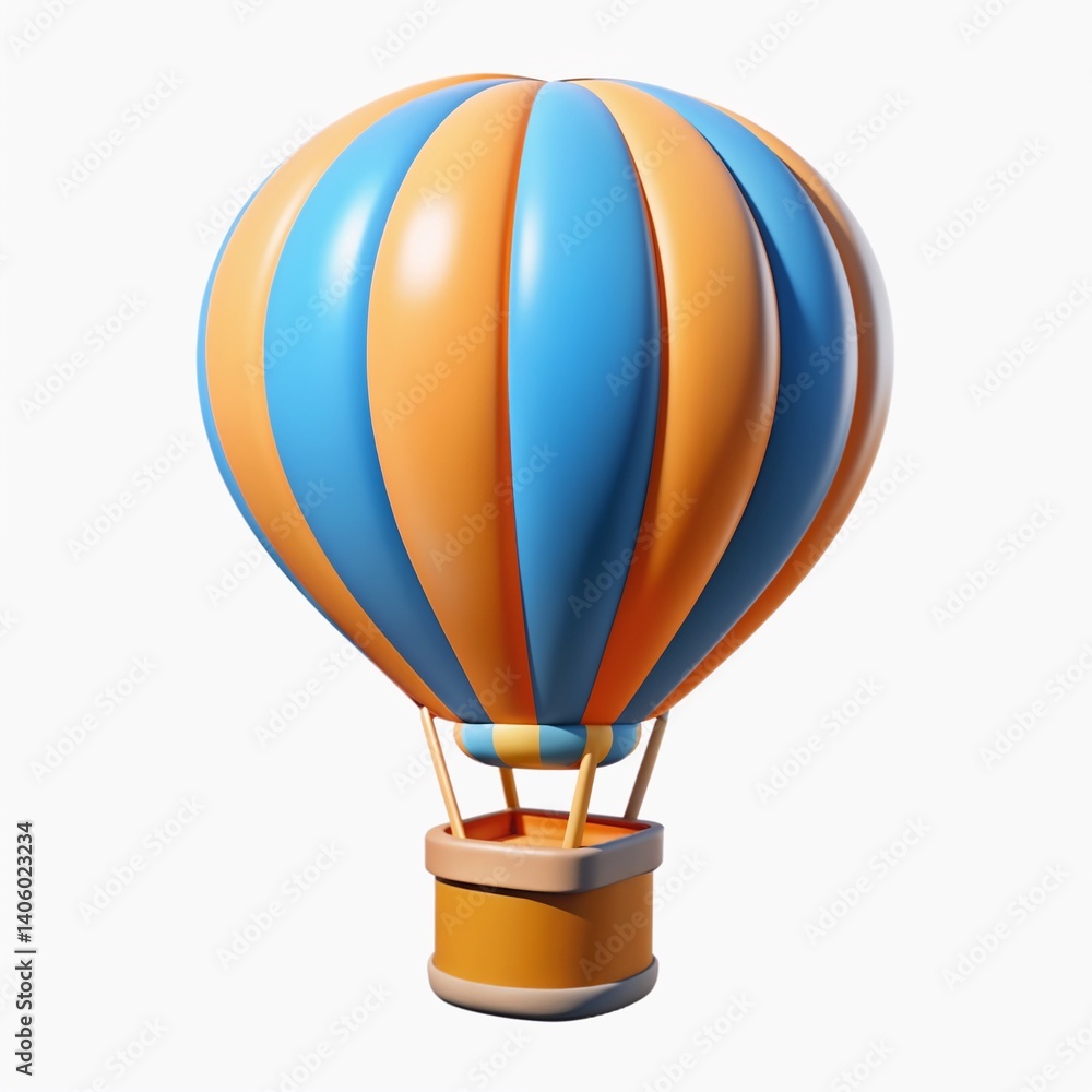 Naklejka premium Hot air balloon icon 3D render in orange and blue