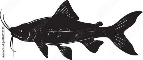 Illustration of a black catfish silhouette showcasing its distinctive features and shape.