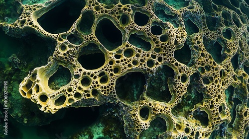 Fototapeta Naklejka Na Ścianę i Meble -  Aerial perspective of a coral reef with repeating geometric patterns shaped by nature