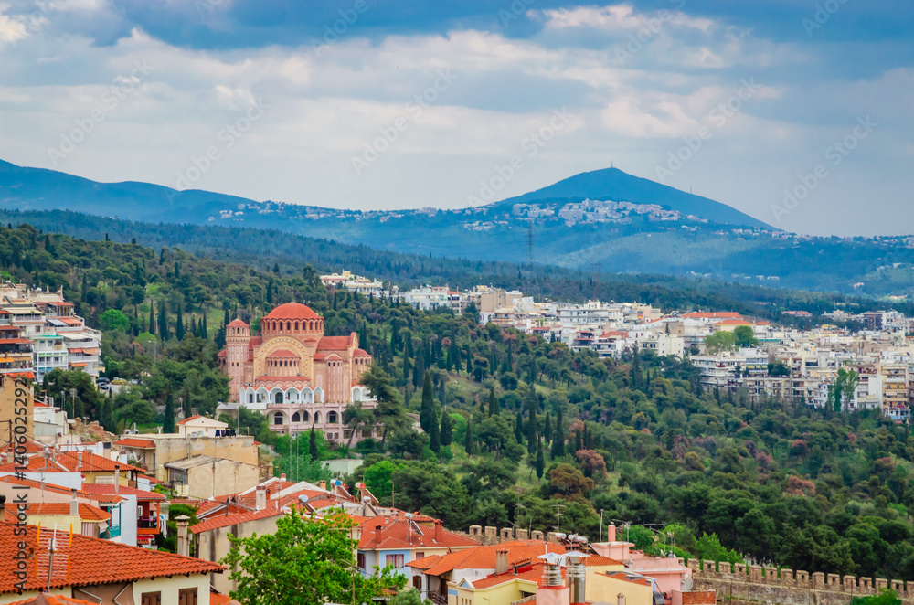 Beautiful summer view of Saint Paul cathedral in Thessaloniki, Greece