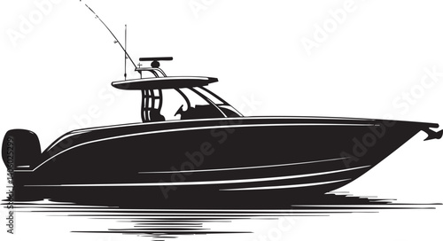 A sleek fishing boat silhouetted against a calm water surface, ideal for maritime adventures.